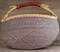 African Bolga Basket | Genuine Leather Handle | Woven Handmade Fair Trade Product | 100% Authentic Ghanaian | 16-18 Inches Across | Indigo Blue - Diamond Pattern | The Bead Chest